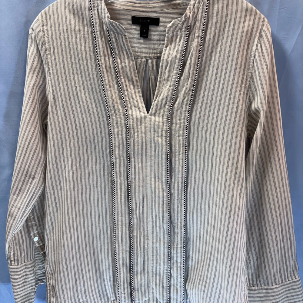J. Crew Ecru and Gray Striped Tunic Top